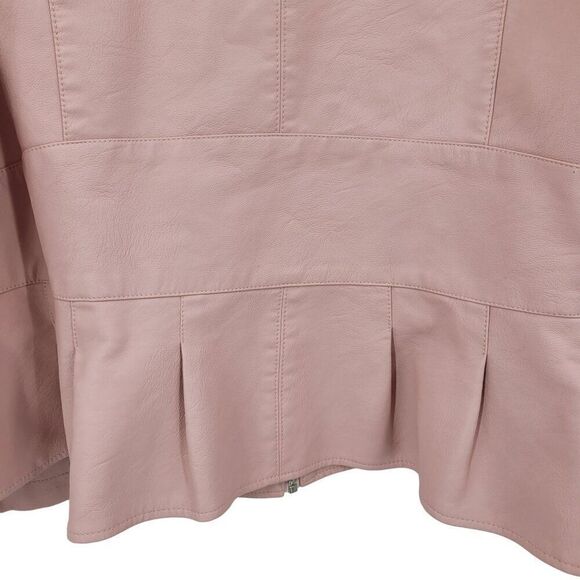 Baccini Vegan Faux Leather Biker Jacket 3X Pink Pleated Peplum Zip Barbiecore - Picture 9 of 11